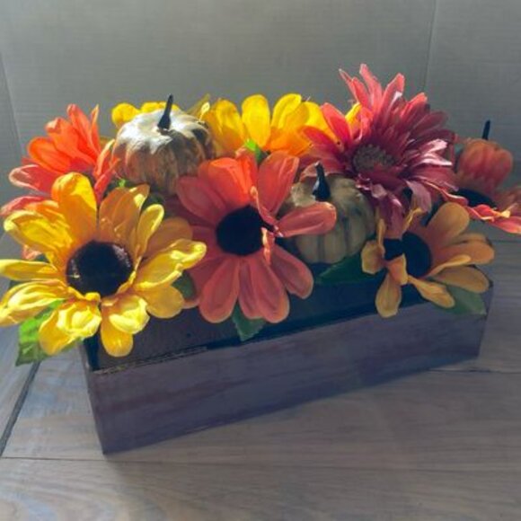 Table Centerpiece Fall Harvest Floral Box Thanksgiving Fall Leaves and Pumpkins - Picture 2 of 14